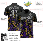 Custom Black Purple-Old Gold 3D Bowling Abstract Grunge Art Performance Polo Shirt