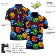 Custom Navy Red 3D Gambling Dice Performance Polo Shirt