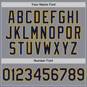 Custom Gray Navy-Gold Bomber Full-Snap Varsity Letterman Hoodie Jacket