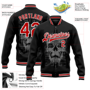 Custom Black Red-White Skull Fashion 3D Bomber Full-Snap Varsity Letterman Jacket