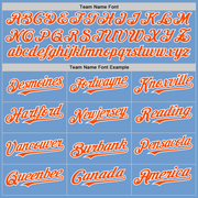 Custom Light Blue Orange-White Bomber Full-Snap Varsity Letterman Two Tone Hoodie Jacket