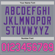 Custom Gray Pink Purple-Black Bomber Full-Snap Varsity Letterman Hoodie Jacket