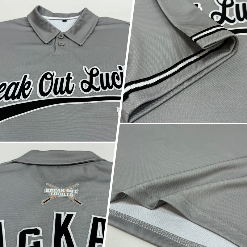 Custom Gray Black-White Performance Vapor Golf Polo Shirt