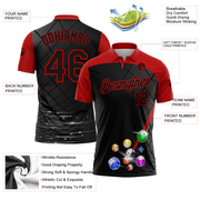 Custom Black Red 3D Pattern Design Billiards Performance Polo Shirt