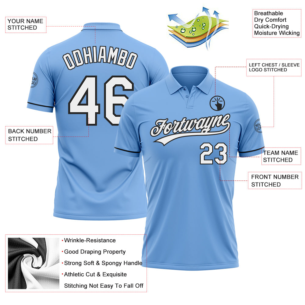 Custom Light Blue White-Black Performance Vapor Golf Polo Shirt