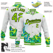 Custom Graffiti Pattern Neon Green-Black Trendy Abstract Urban Street Art 3D Bomber Full-Snap Varsity Letterman Jacket