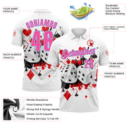 Custom White Pink-Light Blue 3D Gambling Poker And Dice Performance Polo Shirt