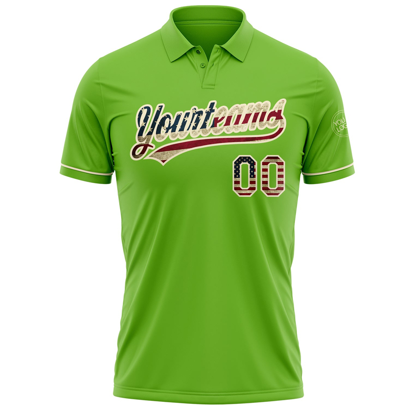 Custom Neon Green Vintage USA Flag-Cream Performance Vapor Golf Polo Shirt