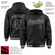 Custom Black Gray Bomber Full-Snap Varsity Letterman Hoodie Jacket