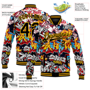 Custom Graffiti Pattern Black-Gold Grunge Urban Street Art 3D Bomber Full-Snap Varsity Letterman Jacket