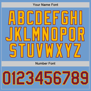 Custom Light Blue Crimson-Gold Bomber Full-Snap Varsity Letterman Two Tone Hoodie Jacket