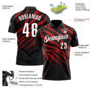 Custom Black Red-White 3D Bowling Dot Performance Polo Shirt