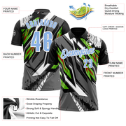 Custom Black Light Blue Gray Neon Green-Red 3D Bowling Abstract Grunge Art Performance Polo Shirt