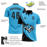 Custom Sky Blue Black-White 3D Pattern Design Animal Tiger Performance Polo Shirt