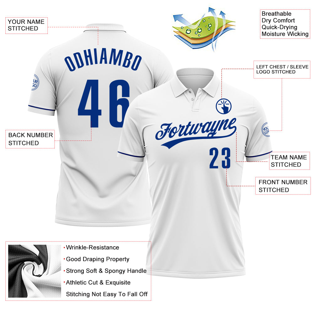 Custom White Royal Performance Vapor Golf Polo Shirt