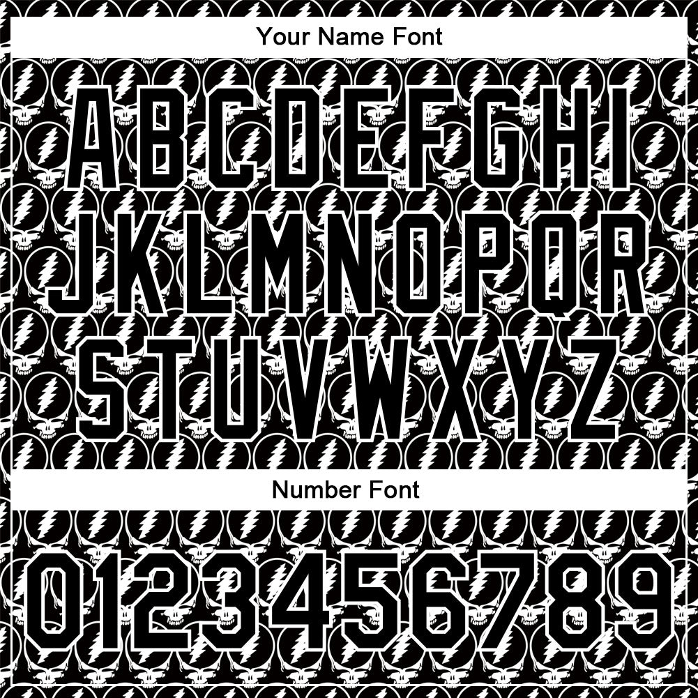 Custom Black White Lightning Skull Fashion 3D Bomber Full-Snap Varsity Letterman Jacket