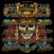 Custom Black Old Gold Skull Fashion 3D Bomber Full-Snap Varsity Letterman Jacket