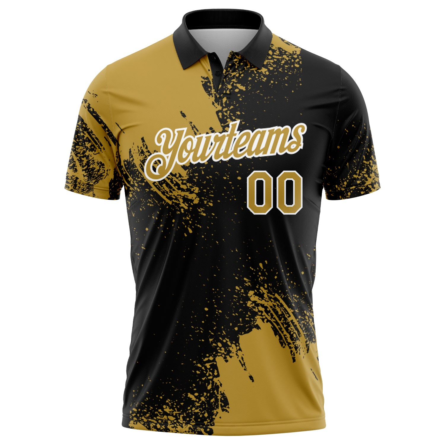 Custom Old Gold Black-White 3D Pattern Design Abstract Brush Stroke Performance Polo Shirt