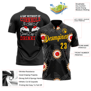 Custom Black Gold-Red 3D Cornhole Performance Polo Shirt