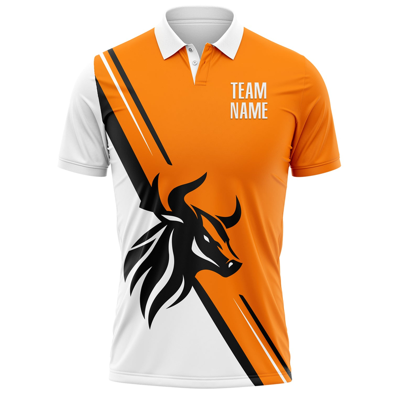Custom Bay Orange White-Black 3D Pattern Design Animal Bull Performance Polo Shirt