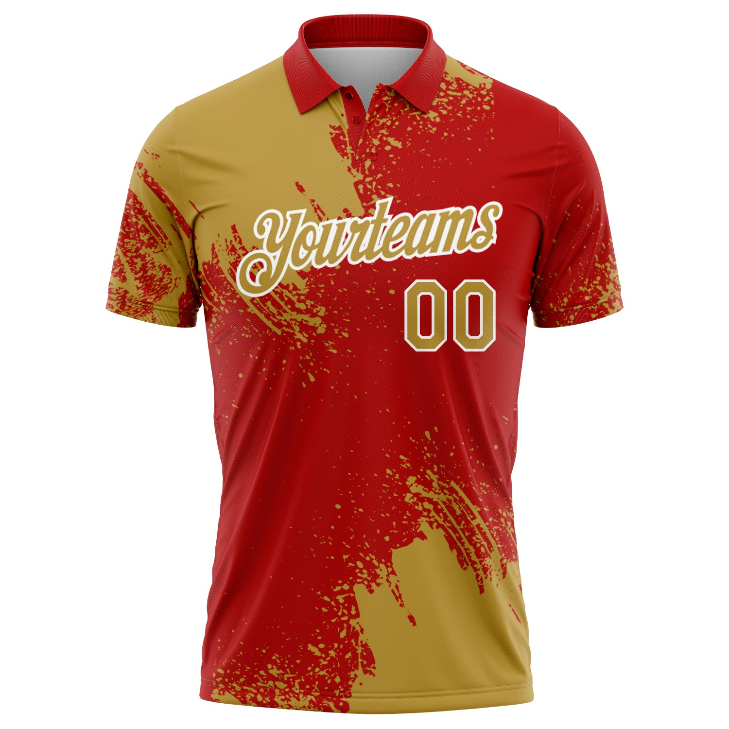 Custom Old Gold Red-White 3D Pattern Design Abstract Brush Stroke Performance Polo Shirt