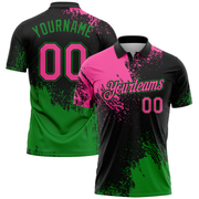 Custom Pink Black-Grass Green 3D Pattern Design Abstract Brush Stroke Performance Polo Shirt