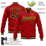 Custom Red Navy-Gold Bomber Full-Snap Varsity Letterman Jacket