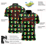 Custom Black Red 3D St. Patrick's Day Shamrock Performance Polo Shirt