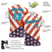Custom White Sky Blue-Black 3D Cornhole American Flag Performance Polo Shirt