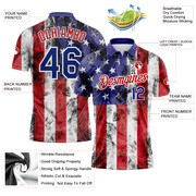 Custom White Royal-Red 3D American Flag Performance Golf Polo Shirt