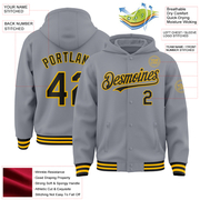 Custom Gray Black-Gold Bomber Full-Snap Varsity Letterman Hoodie Jacket