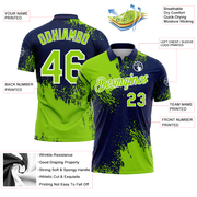 Custom Neon Green Navy-White 3D Pattern Design Abstract Brush Stroke Performance Polo Shirt