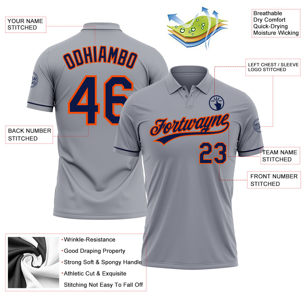 Custom Gray Navy-Orange Performance Vapor Golf Polo Shirt