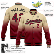 Custom City Cream Crimson-Black Bomber Full-Snap Varsity Letterman Fade Fashion Jacket