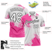 Custom Pink White-Black 3D Pattern Design Abstract Brush Stroke Performance Polo Shirt