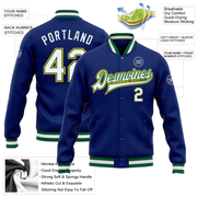 Custom Royal White Kelly Green-Gold Bomber Full-Snap Varsity Letterman Jacket
