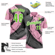 Custom Light Pink Aurora Green-Steel Gray 3D Bowling Splash Ink Performance Polo Shirt