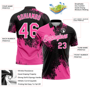 Custom Pink Black-White 3D Pattern Design Abstract Brush Stroke Performance Polo Shirt