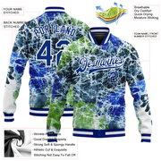Custom Tie Dye Royal-White Rainbow 3D Bomber Full-Snap Varsity Letterman Jacket