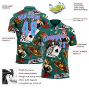 Custom Teal Sky Blue-Pink 3D Gambling Poker Performance Polo Shirt