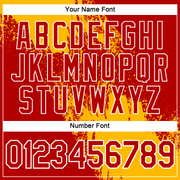 Custom Gold Red-White 3D Pattern Design Abstract Brush Stroke Performance Polo Shirt