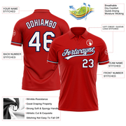 Custom Red White-Navy Performance Vapor Golf Polo Shirt