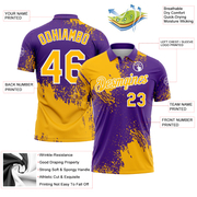 Custom Gold Purple-White 3D Pattern Design Abstract Brush Stroke Performance Polo Shirt