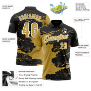 Custom Black Old Gold-White 3D Bowling Splash Ink Performance Polo Shirt
