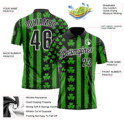 Custom Black Green-White 3D St. Patrick's Day Shamrock Performance Polo Shirt