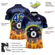 Custom Royal White 3D Pattern Design Flame Billiards 8 Ball Performance Polo Shirt