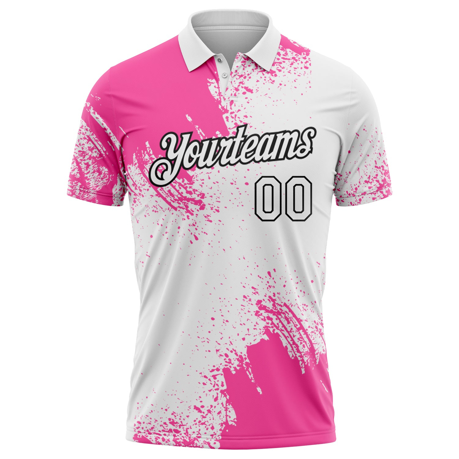 Custom Pink White-Black 3D Pattern Design Abstract Brush Stroke Performance Polo Shirt