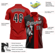 Custom Red Black-White 3D Bowling Tattoos Performance Polo Shirt