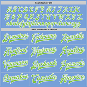 Custom Light Blue Neon Green-White Bomber Full-Snap Varsity Letterman Jacket