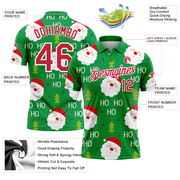 Custom Kelly Green Red-White 3D Christmas Santa Claus Performance Golf Polo Shirt